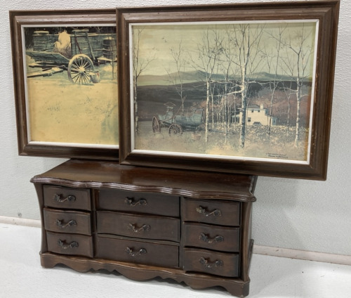 (2) 18”x14” Framed Frank M. Hamilton Prints; Jewelry Chest