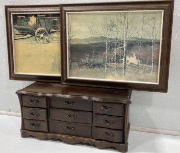(2) 18&rdquo;x14&rdquo; Framed Frank M. Hamilton Prints; Jewelry Chest