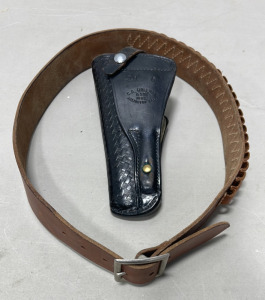 (1) Leather Ammo Belt, (1) C.A Hoffman & Son Patent Leather Pistol Holster