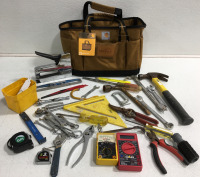 (1) Carhartt Hubble Homes Utility Tote (1) Stanley Staple Gun (1) Stanley Hammer & Other Assorted Tools