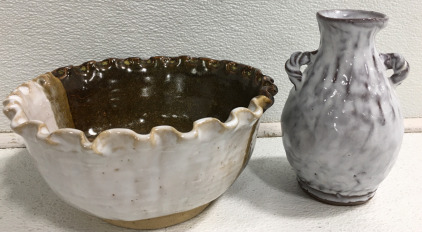 (1) Clay Pottery Bowl 8&rdquo; & Clay Pottery Vase 6&rdquo;