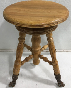 Beautiful Spinning Wood Stool With Claw/Marble Feet 18”x15”