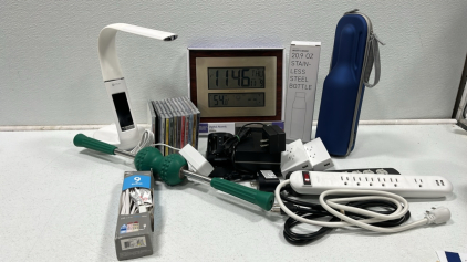 Digital Atomic Clock, Ottlite, Extension Cords, Water Bottle, And More