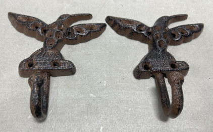 (1) Pair Of Cast Iron Hummingbird Wall Hooks
