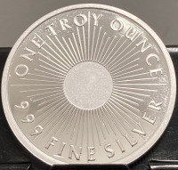 ONE TROY OUNCE .999 FINE SILVER SUNSHINE MINTING ROUND— VERIFIED AUTHENTIC - 2