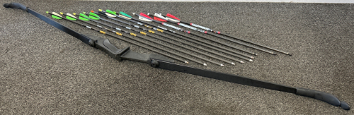 57-1/2&rdquo; RECURVE BOW WITH (10) STEEL TIP ARROWS - NEEDS STRING