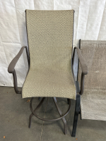 PATIO BARSTOOL, 2 PATIO CHAIRS AND SMALL GLASS/METAL SIDE TABLE - 2