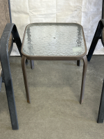 PATIO BARSTOOL, 2 PATIO CHAIRS AND SMALL GLASS/METAL SIDE TABLE - 5