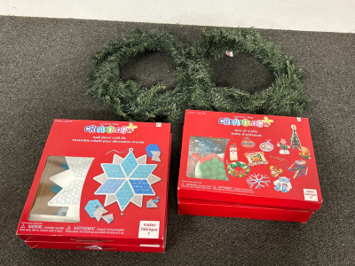 DIY CHRISTMAS CRAFTS: WREATHS (2), CREATOLOGY WALL DECOR AND BOX OF CRAFTS (2 EACH)