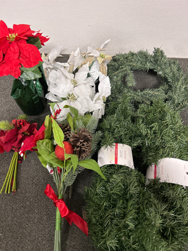 2 DIY WREATHS, 2 DIY 9FT GARLAND, RED AND WHITE FLORAL DECOR PIECES