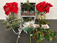 CHRISTMAS GARLAND, POINSETTIAS ANS OTHER DECOR PIECES