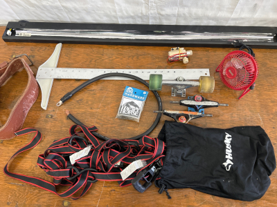 47&rdquo; SHOP LIGHT (NO BULB), HUSKY RATCHET STRAPS, SKATEBOARD PARTS, SOLAR CIRCULATION PUMP AND MORE