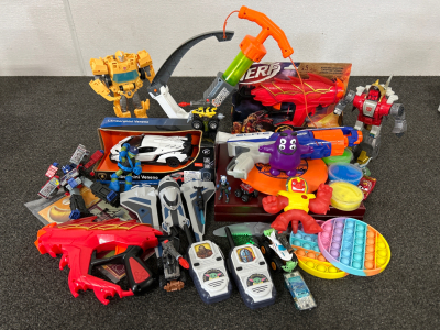 TOYS AND MORE TOYS INCLUDES: TRANSFORMERS, LAMBORGHINI VENENO R/C, NERF GUNS, AND MORE