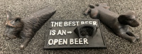 CAST IRON BOTTLE OPENER, SCOTTIE AND LABRADOR DOG DOOR STOPS