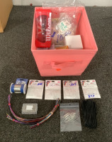 (1) PINK STORAGE BIN WITH CRAFTING SUPPLIES INCLUDING, CRAFTING WIRE, PINS, BEADS AND MORE - 3