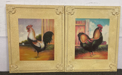 TWO ROOSTER CRACKLE PORTRAITS