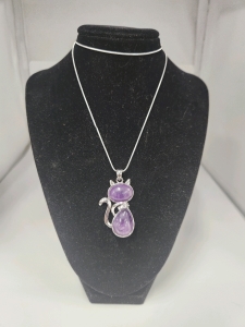 Amethyst Gemstone Cat .925 Necklace