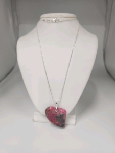 Heart Shaped Crysanthemum Coral Gemstone .925 Necklace