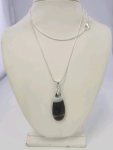 Brown Agate Gemstone Teardrop .925 Necklace