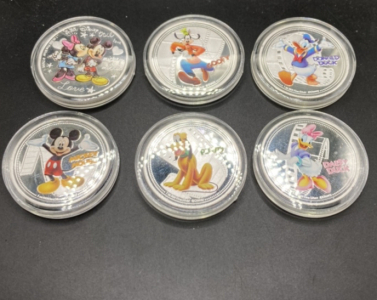 (6) Disney Characters Silver Plated 1-Oz Collectors Coins Including Mickey Mouse!!