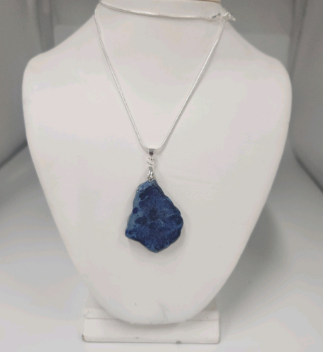 Blue Sea Sediment Jasper Gemstone Freeform Slice .925 Necklace