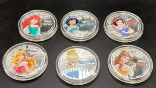 (6) Disney Princess Silver Plated 1-Oz Collectors Coins Including Belle!!