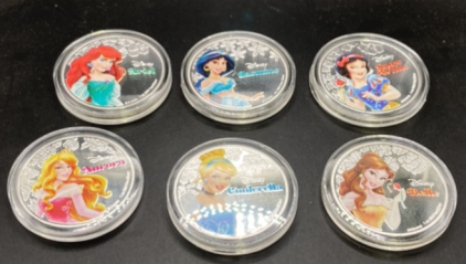 (6) Disney Princess Silver Plated 1-Oz Collectors Coins Including Belle!!