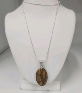 Tiger Eye Jasper Oval Gemstone .925 Necklace