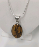 Tiger Eye Jasper Oval Gemstone .925 Necklace - 2