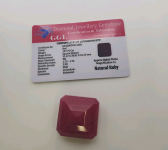 137.75 CT Natural Red Ruby W/ COA Square Cut Faceted Madagascar Gemstone