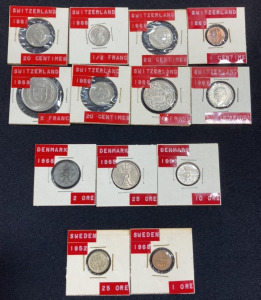(8) Vintage Switzerland Coins, (3) Vintage Denmark Coins, (2) Vintage Sweden Coins