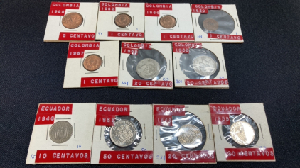 (7) Vintage Columbia Coins, (4) Vintage Ecuador Coins