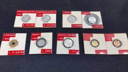 (9) Vintage Foreign Coins: (2) Czechoslovakia, (2) Israel, (1) Lebanon, (1) Persia, (1) South Arabia, (2) Turkey