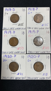 (6) Early Date Wheat Pennies: (2) 1918, (2) 1919, (2) 1920