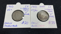 (3) 1964-D Silver Dimes, (2) 1900 Liberty Head V Nickel - 2