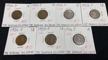 (7) 1934-P Wheat Pennies