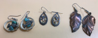 (3) Pair of Beautiful Assorted Earrings Including (1) 12K Gold Hummingbirds (1) Fish & Antler (1) Copper Leaves