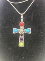 Multicolored Cross Gemstone .925 Necklace - 2