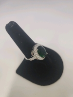 Size 9 Oval Faceted Emarald .925 Ring - 2