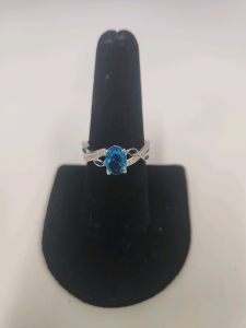 Size 8 Lt. Blue Topaz & Small Blue Sapphires .925 Ring