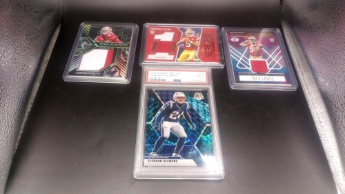 (1) 2020 Panini Mosaic Stephen Gilmore Genesis PSA 9 (1) 2018 Obsidian Football Dante Pettis Jumbo Jersey Card Numbered to Only 10 (2) Trey Lance Rookie Jersey Cards