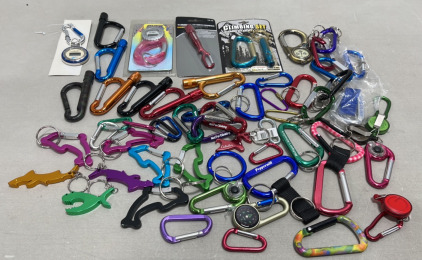 Huge Lot Of Carabiners, Carabiners Themed Keychains, Carabiner Flashlights +