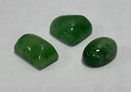 (3) Brazilian Emerald Cabochone Gemstones… 11.5ct Pear Cut, 10.45ct Rectangular Cut, 7.8ct Oval Cut