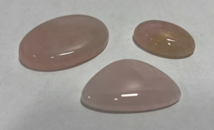 (3) Rose Quartz Cabochone Gemstones… 75.15ct Oval Cut, 29.45ct Oval Cut, 39.15ct Fan Cut