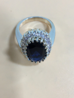 Beautiful Size 8 Ladies Oval Blue With Diamond Simulated Stone Ring - 3