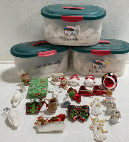 (3) Storage Totes w/ Large Assortment of Fragile Ornaments