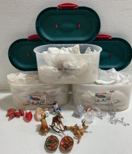 (3) Small Storage Containers w/ Assorted Ornaments