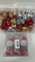 (3) 6 pc Plaid Christmas Decorations; (4) Santa Building Block Sets; (6) Snowman Ornaments; Glittery Gold and Rose Gold Poinsettias; Assorted Santa Hats; Gift Boxes; Card Kits; Stockings Hangers; Velvet Ribbon and More! - 4