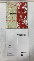 (3) 6 pc Plaid Christmas Decorations; (4) Santa Building Block Sets; (6) Snowman Ornaments; Glittery Gold and Rose Gold Poinsettias; Assorted Santa Hats; Gift Boxes; Card Kits; Stockings Hangers; Velvet Ribbon and More! - 6