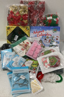 Advent Calendars; Holiday Wreath Candle Holders; Cotton Rope Reindeer Basket; Grinch Tree Skirts; Glittery Poinsettias; Acrylic Discs w/ Ribbon; Biscuit Mold; Holiday Nail Art; Stockings Hangers; Grinch Ornament Kits; 54”x108” Table Cloths; Black Beanies